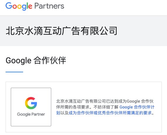 水滴探海 Google Partner 官方认证页面截图
