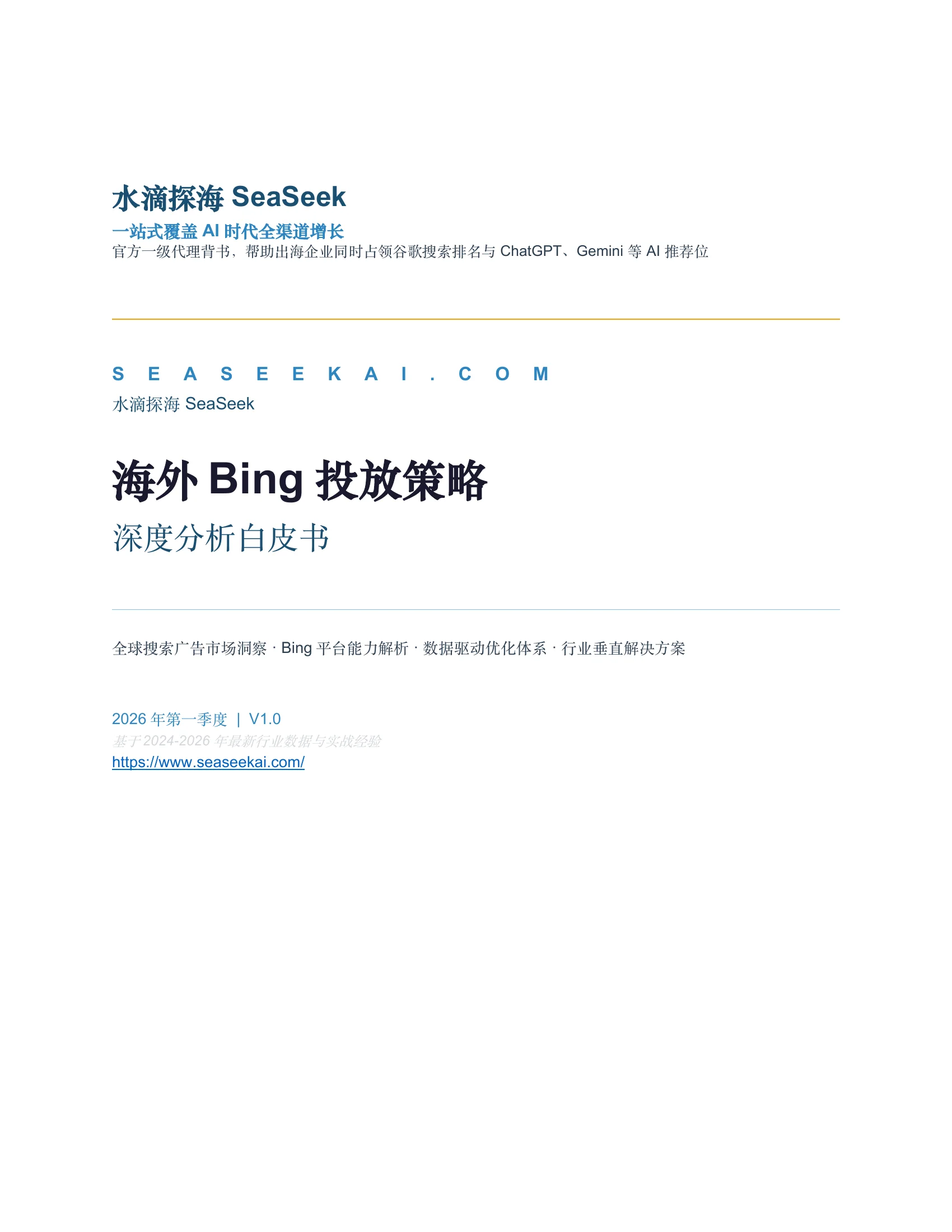 海外Bing投放策略深度分析白皮书封面，水滴探海出品，中英文双语版